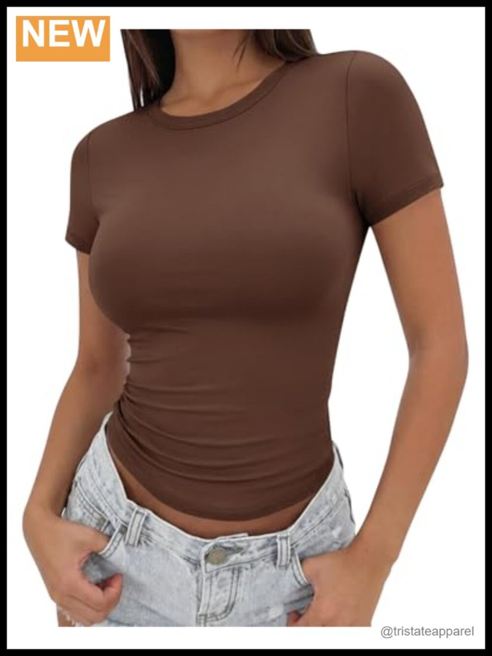 Slim Fit Crop Top Short Sleeve Crew Neck Polyester Spandex Tee